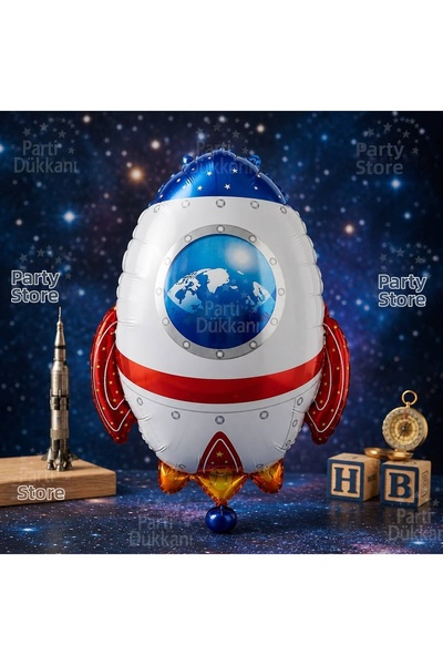 Parti Dükkanı Rocket Foil Balloon 65X51 cm Helium Compatible Space Themed Bir...