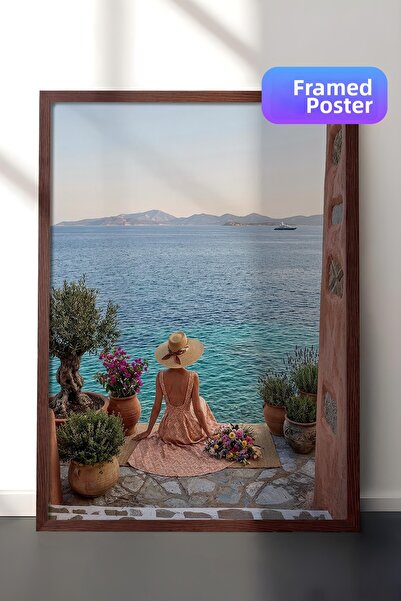 Postifull Women by the Sea Poster, Brown Framed Poster, Old Money Series, No:...