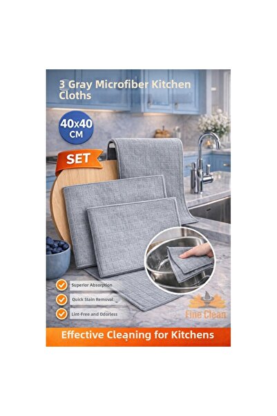 Empressco 3-Pack Magic Microfiber Checkered Gray Kitchen Cloth, Stain-Resista...