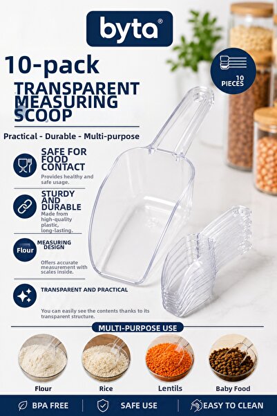 BYTA 10-Piece Transparent Plastic Measuring Scoops Multi-Purpose Food, Grain,...