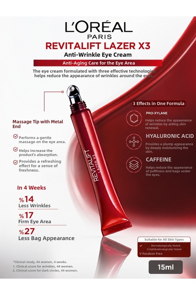 L'Oreal Paris Revitalift Laser X3 Eye Cream 15 ml Anti-Aging Renewing Eye Care