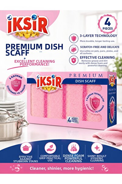 IKSIR Premium Dish Sponge 4-Pack Pink Non-Scratch Sponge for Sensitive Surfaces