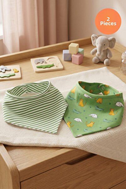 Just inner Baby Boy 2-Piece Cotton Triangle Scarf Bib Safari and Striped Patt...