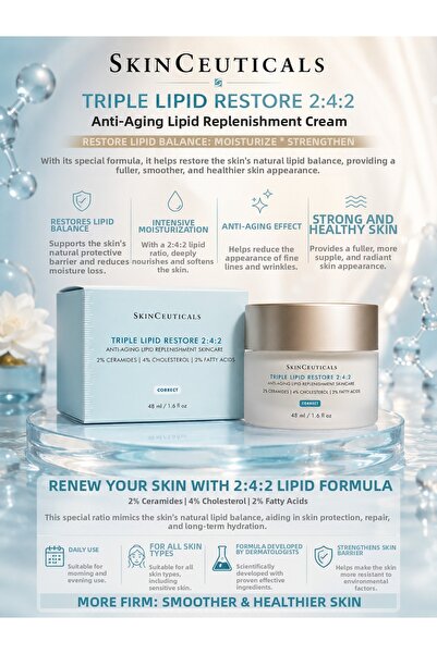 SkinCeuticals كريم تريبل ليبيد ريستور 2:4:2 48 مل - كريم مرطب مكثف لإصلاح الب...