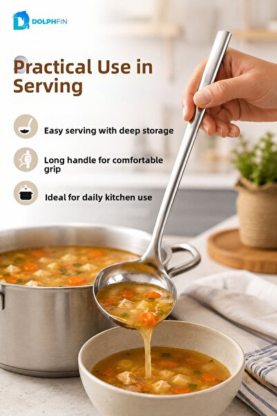 DolphFin 28 cm Stainless Steel Soup Ladle Deep Bowl Long Handle Serving Ladle