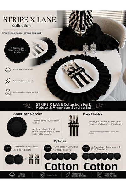 KaiAtelier 2Li Stripexlune Tableware Set / 2 Linen American Servings and 2 Ru...