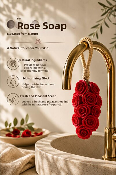 Anadolu Saray Decorative Faucet Soap with Wicker String and Roses, Natural Sc...