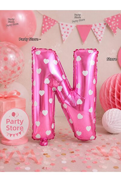 Parti Dükkanı 16 Inch 36 cm Polka Dot Pink N Letter Foil Balloon Birthday Nam...