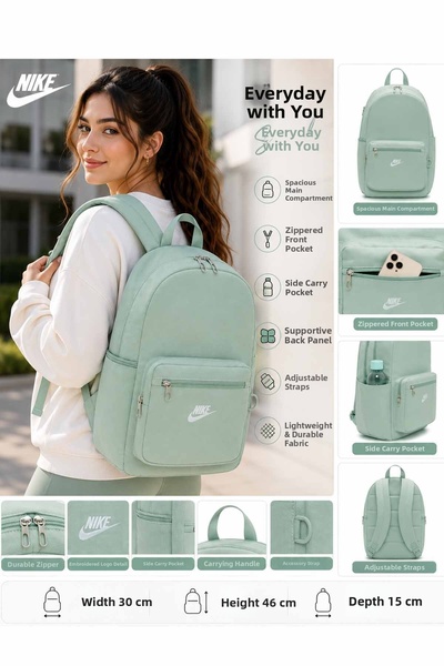 Nike حقيبة ظهر باللون الأخضر النعناعي مقاس 30x46x15 سم، حقيبة يومية للمدرسة و...