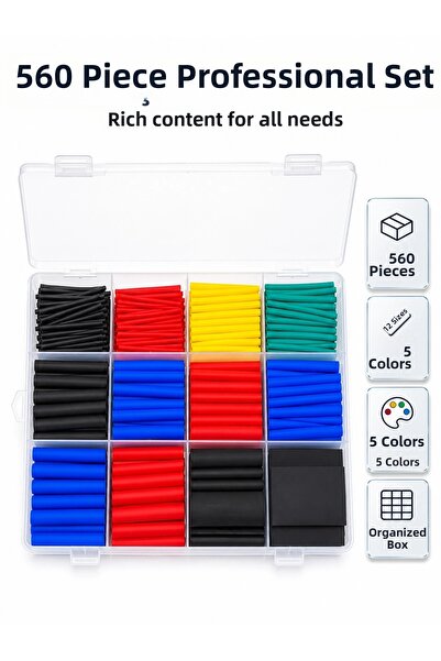 ARMÜZ 560 Piece Cable Insulation Sleeve Set 12 Sizes 5 Colors Heat Shrink Tub...