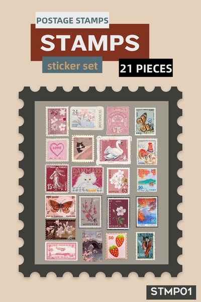 postercraft مجموعة ملصقات طوابع بريدية عتيقة - 21 ملصقًا جاهزًا للمجلات والقوائم