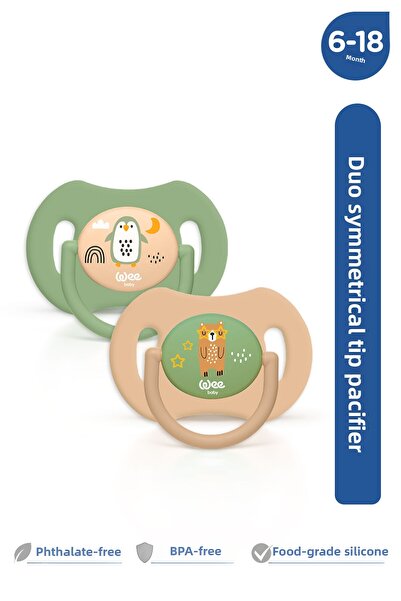 Wee Baby Duo Orthodontic Symmetrical Soft Silicone Tip Pacifier 6-18 Months