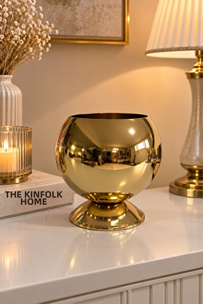EvLight Küre Gold Metal Flower Vase-Without Flowers