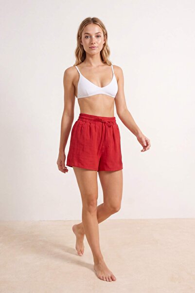 Trendyol Kollektion Tile Woven Beach Mini-Shorts mit hoher Taille und Bermuda...