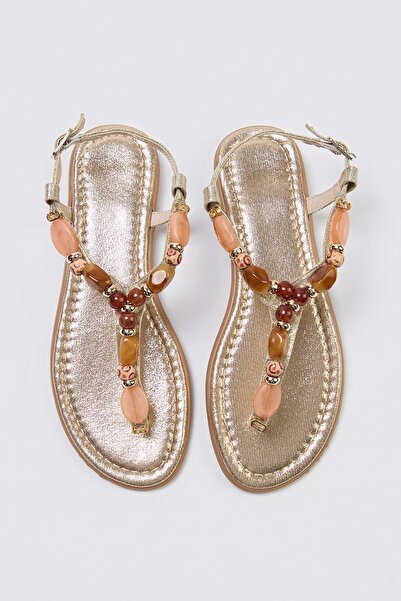 TRENDYOL SHOES Χρυσά Γυναικεία Σανδάλια TAKSS26SD00019