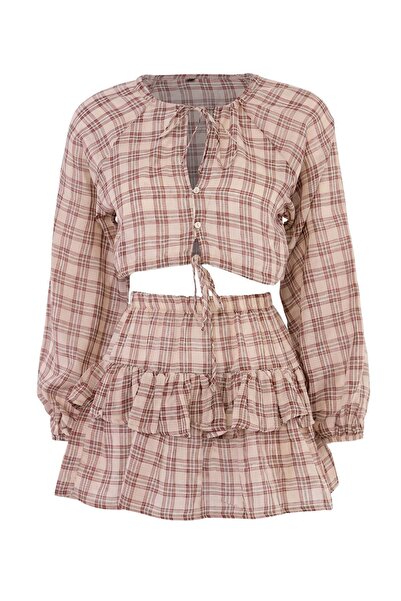 Trendyol Collection Set cămașă și fustă de plajă cu volane, transparente, cu ...