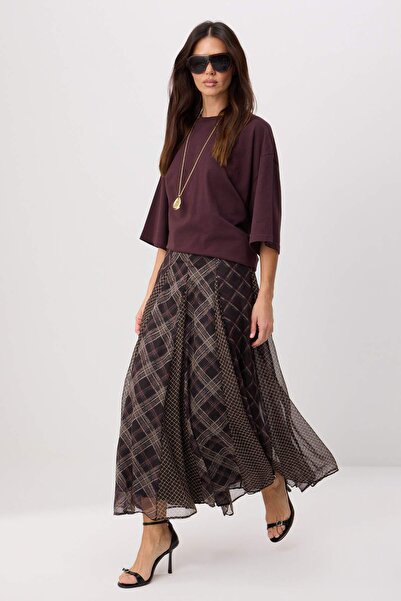 Trendyol Modest Καφέ Καρό / Καρεκλωτή Φοδραρισμένη Μακριά Μάξι Φούστα TCTSS26...