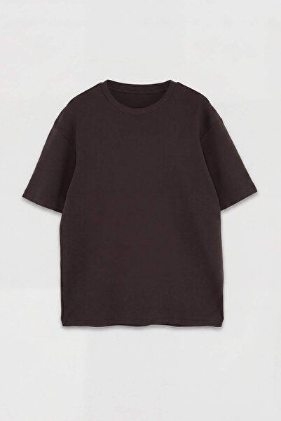 Trendyol Collection Tricou de bază maro Premium Wardrobe Essentials cu umeri ...