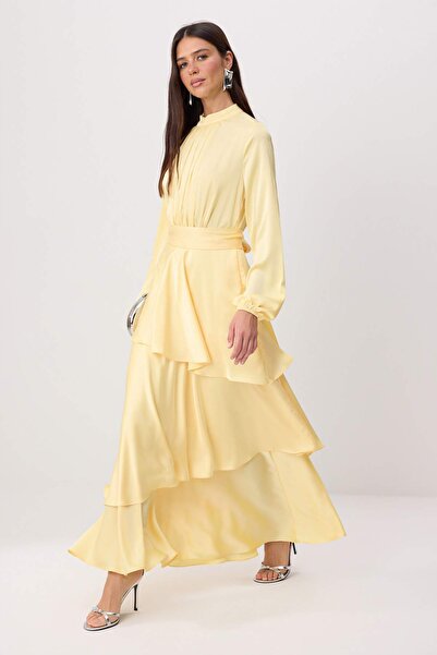 Trendyol Modest Rochie de seară țesută din țesătură lucioasă, cu drapaj în ta...