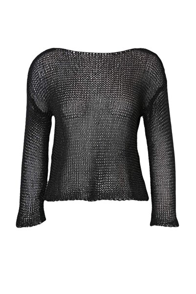 Trendyol Collection Pulover negru din tricot cu decolteu barcă și detalii int...