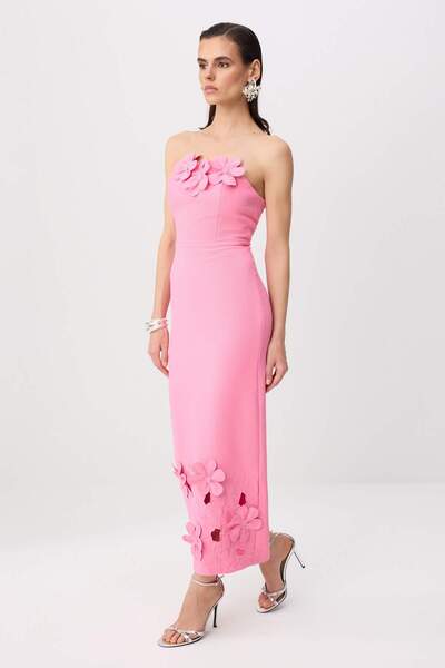 Trendyol Collection Rochie maxi țesută, fără căptușeală, cu detalii florale 3...