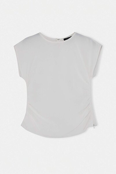 Trendyol Collection White Gathered Sides Woven Matte Satin Blouse Twoss26Bz00919