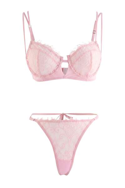 Trendyol Collection Pink Lace Openwork Capless Lingerie Set Thmss24Cc00025