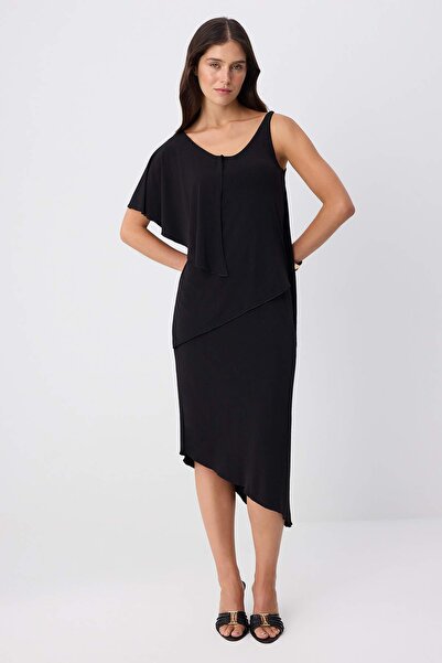 Trendyol Collection Rochie neagră, simplă, mulată, cu decolteu în V, scurtă, ...