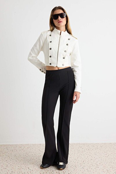 Trendyol Collection Black Plain Wide Leg High Waist Wide Leg Regular Scuba Cr...