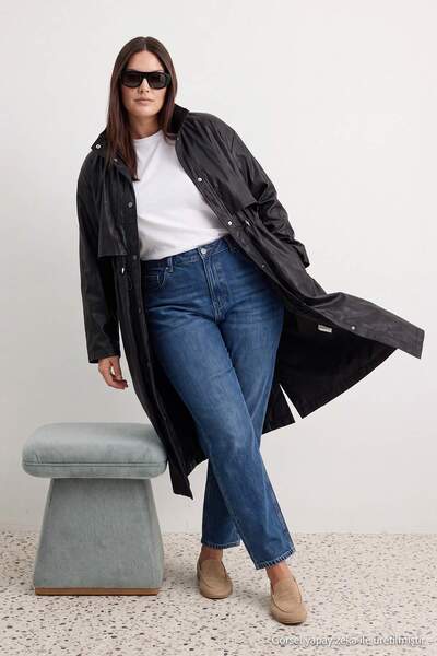 Trendyol Collection Black Stand Collar Elastic Waist Mono Closure Oversize Lo...