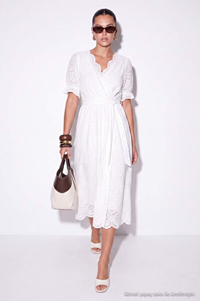 Drop by TrendyolMilla White Brode Embroidered Dress with Lining on the Front ...