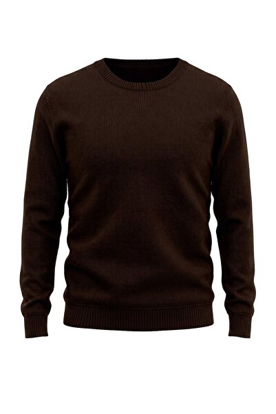 Trendyol Collection Big Size Brown Regular Fit Crew Neck Knitwear Sweater Tmn...