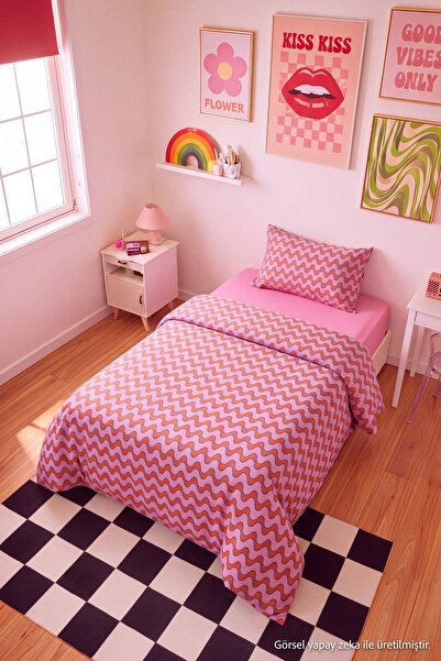 TRENDYOLMİLLA HOME Einzelbett-Bettwäsche-Set mit elastischen Laken im Retro-S...