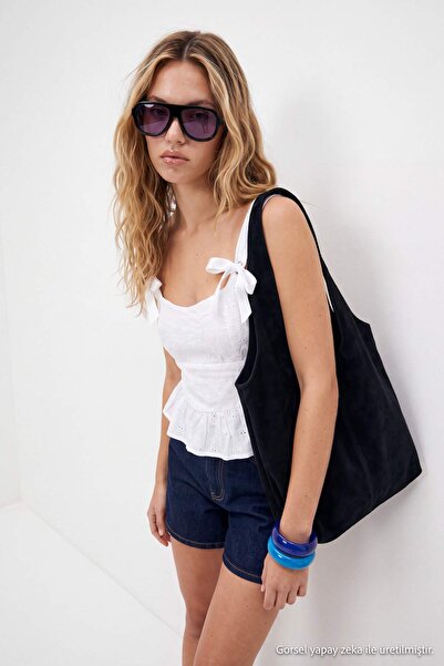 Drop by TrendyolMilla White Ribbon Straps Lace Brode Lycra Supported Bustier ...