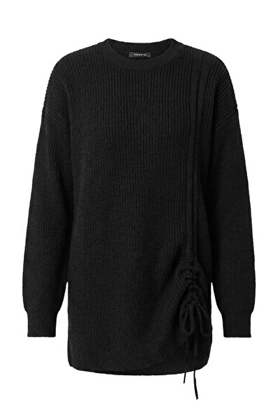 Trendyol Modest Μαύρο πλεκτό πουλόβερ Σελανίκ με λεπτομέρεια από κορδόνι TCTA...