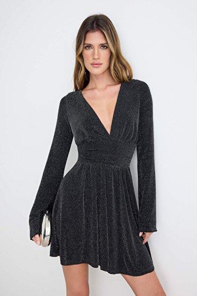 Trendyol Collection Black Skater/Waist Cut-Out Short / Mini Knitted Dress Tpr...
