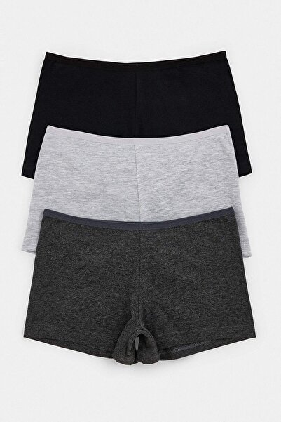 Trendyol Collection Black-Multicolor 3-Piece Single Jersey Plain Boxer Briefs...