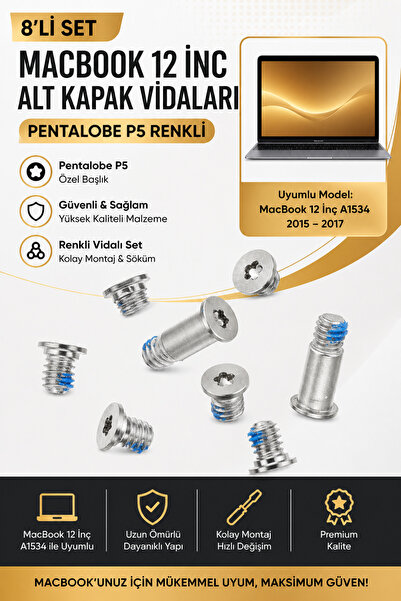 Mcstorey MacBook 12 inç A1534 Alt Kapak Vidaları 8’li Set Pentalobe P5 Renkli...