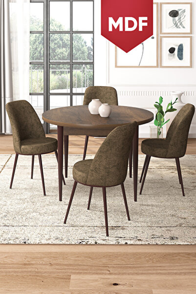 Canisa Concept Tor Serisi MDF Yuvarlak 90x90 Barok Ahşap Desenli Sabit Masa 4...