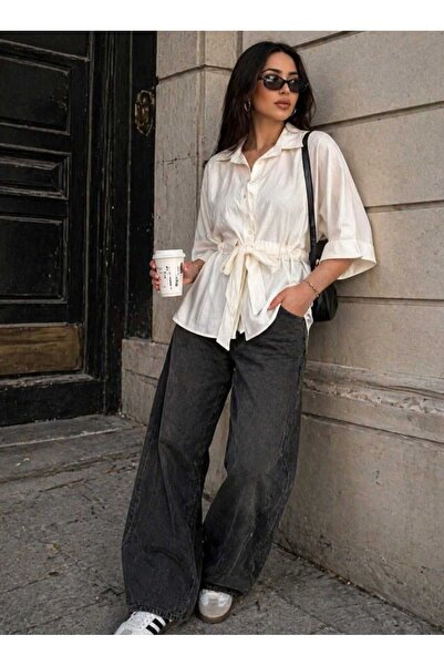 Noa&Noa Γυναικείο πουκάμισο με λεπτομέρεια διπλωμένου μανικιού και ζώνη