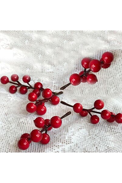 partidolu 5 τεμάχια Holly Berry Cherry Branch Kokina Στολίδι Χριστουγεννιάτικ...