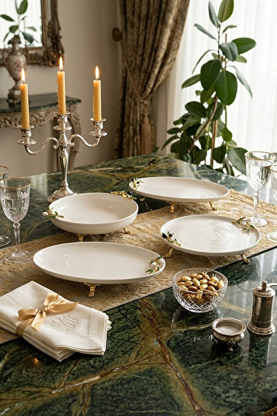 MAY HOME Porcelain Bowl - 4 Piece Serving, Tableware and Presentation Plate Set