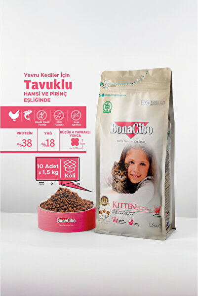 BonaCibo Kitten 1.5 Kg X 10 Lu - Tavuklu (hamsi Ve Pirinç Eşliğinde) Yavru Ke...