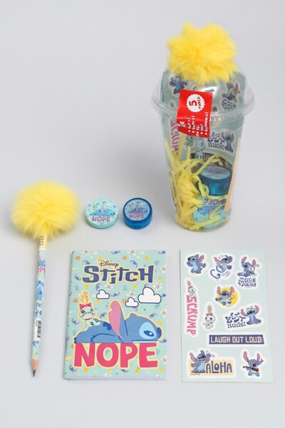 Stitch x Dekomus Lisanslı Aloha Dream Cup 5 Parça Kırtasiye Seti Sticker, Tüy...