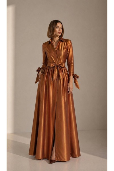 UNTIMELY Maxi Taffeta Shirt Dress with Sleeve Tie Detail