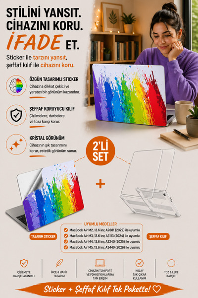Mcstorey Macbook Air M2-m3-m4 Kılıf 13.6inç Sticker Yapıştırma Paint01nl Kapl...