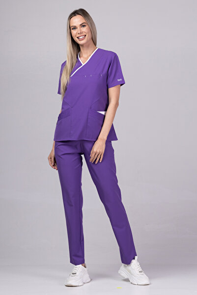 tag Costum medical ONYX Premium pentru femei, catifea cu căptușeală albă
