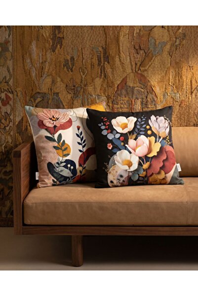 CANİLA Double-Sided Modern Abstract Patterned Digitally Printed Kirlent Cover...