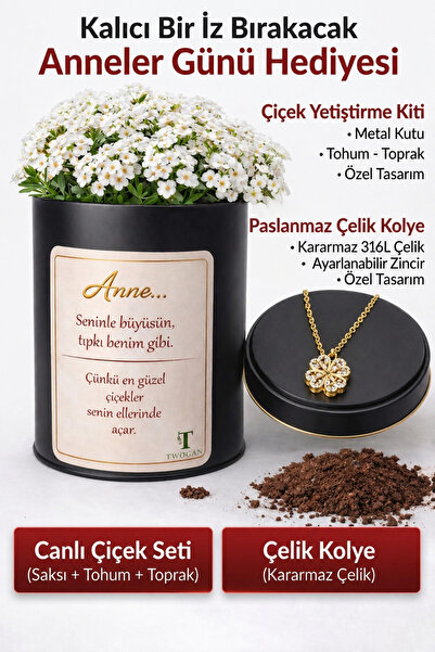 Mother's Day Gift, Steel Necklace, Flower Growing Kit Flower Seed in Metal Box, Soil