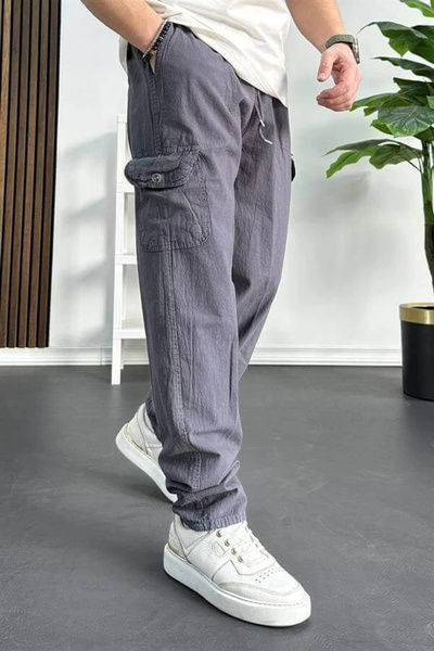 Edwox Smoked Baggy Men's Trousers - With Cargo Pocket and Pockets Edw131